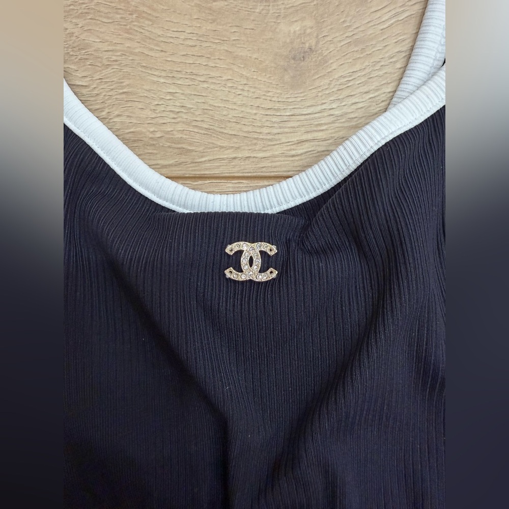 Chanel 22S Black White Crystal CC Logo Bikini Two Piece Swimsuit Bathing Suit 38 - Picture 8 of 16